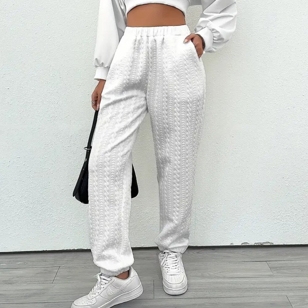 NEW Solid Jogger Textured Pants Casual Elastic Waist Sz Small
